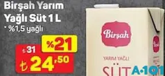 BİRŞAH YARIM YAĞLI SÜT 1 L